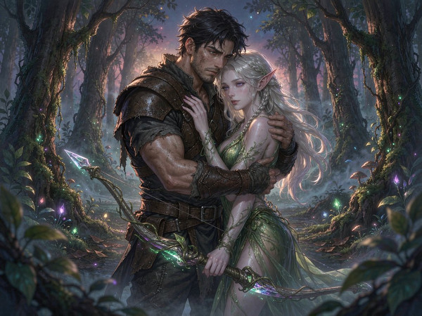 Hunyuan Image 3.5 Preview — Fantasy Romance in the Whispering Grove — Digital Art