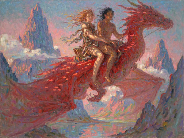 Hunyuan Image 3.5 Preview — Dragonrider at Dawn — Impressionism