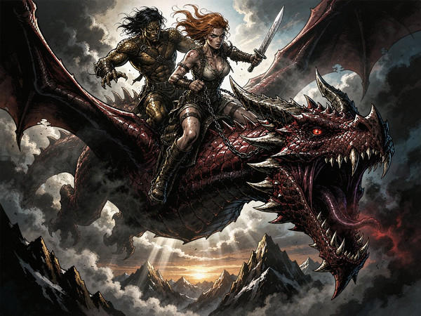 Hunyuan Image 3.5 Preview — Dragonrider at Dawn — Noir Comic
