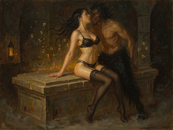 Hunyuan Image 3.5 Preview — Moonlit Horror-Erotica Blend — Oil Painting