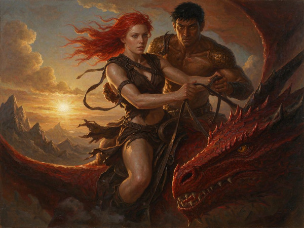 Hunyuan Image 3.5 Preview — Dragonrider at Dawn — Oil Painting