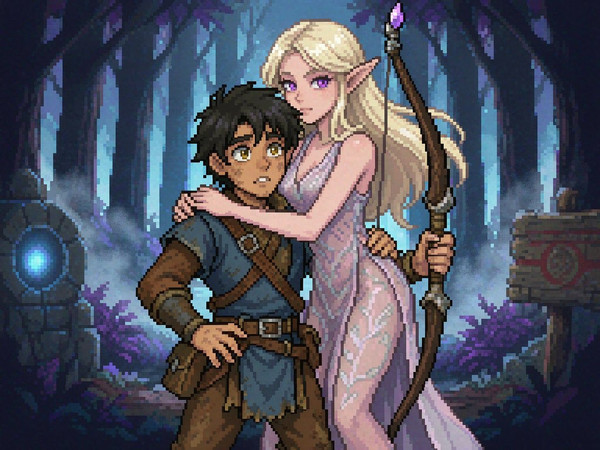 Hunyuan Image 3.5 Preview — Fantasy Romance in the Whispering Grove — Pixel Art
