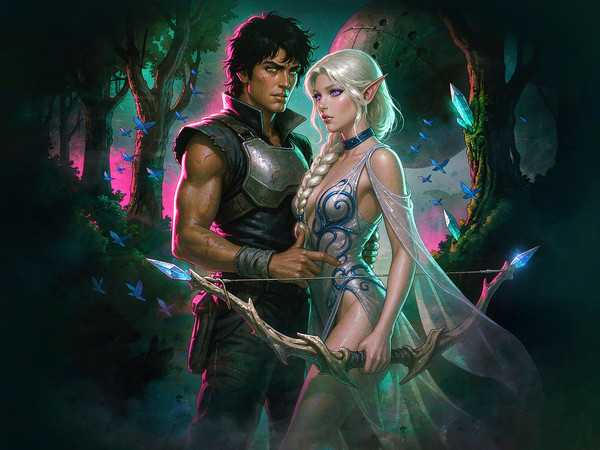 Hunyuan Image 3.5 Preview — Fantasy Romance in the Whispering Grove — Retro Sci-Fi