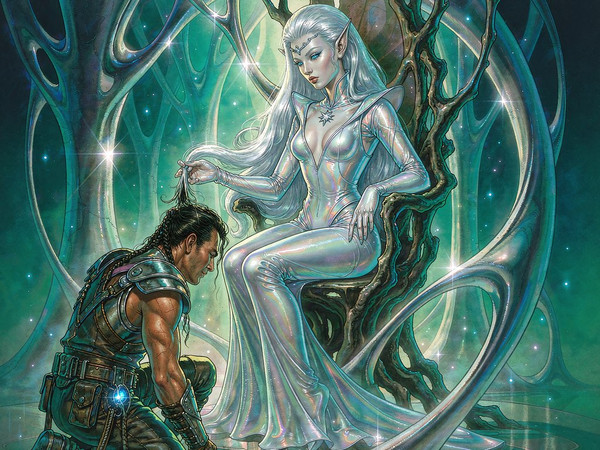 Hunyuan Image 3.5 Preview — The Elven Queen's Champion — Retro Sci-Fi