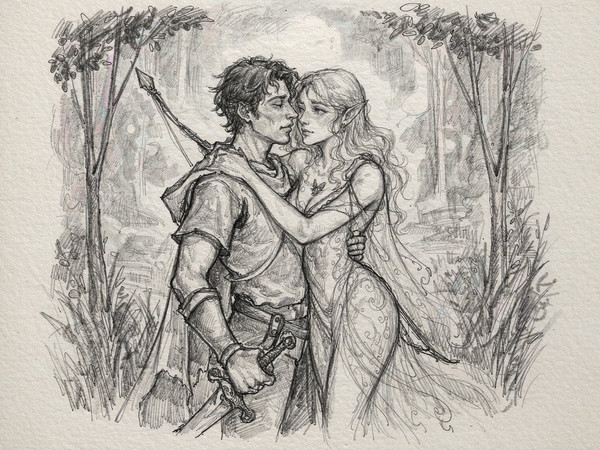 Hunyuan Image 3.5 Preview — Fantasy Romance in the Whispering Grove — Sketch