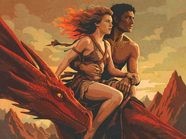 Hunyuan Image 3.5 Preview — Dragonrider at Dawn — Vintage Poster