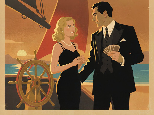Hunyuan Image 3.5 Preview — Luxury Yacht Romance — Vintage Poster