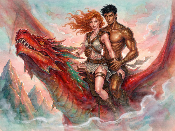 Hunyuan Image 3.5 Preview — Dragonrider at Dawn — Watercolor
