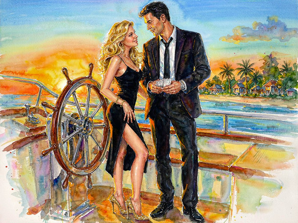 Hunyuan Image 3.5 Preview — Luxury Yacht Romance — Watercolor