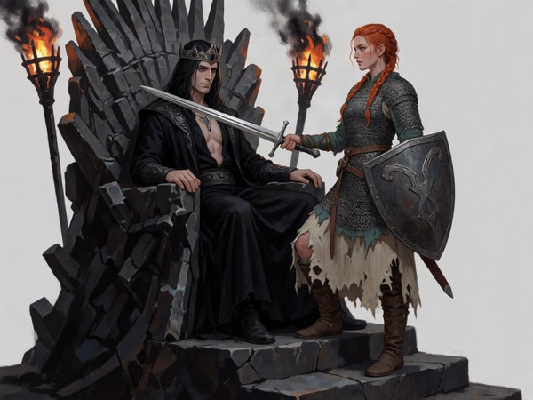 Krea 2 Turbo — The Shieldmaiden and the Dark Lord — Digital Art