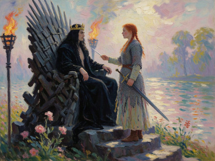 The Shieldmaiden and the Dark Lord — Impressionism — Krea 2 Turbo