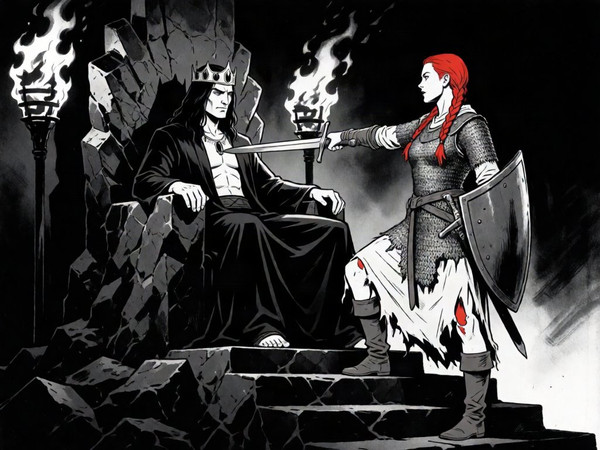 Krea 2 Turbo — The Shieldmaiden and the Dark Lord — Noir Comic