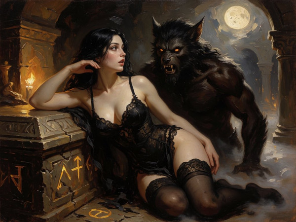 Krea 2 Turbo — Moonlit Horror-Erotica Blend — Oil Painting