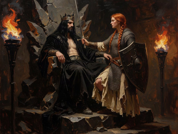Krea 2 Turbo — The Shieldmaiden and the Dark Lord — Oil Painting