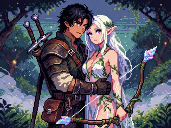 Krea 2 Turbo — Fantasy Romance in the Whispering Grove — Pixel Art