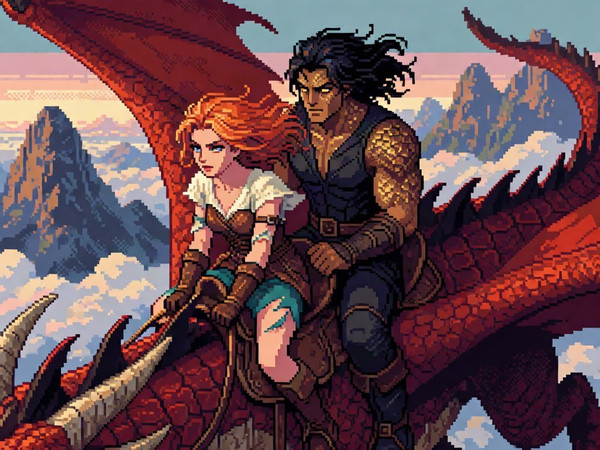 Krea 2 Turbo — Dragonrider at Dawn — Pixel Art
