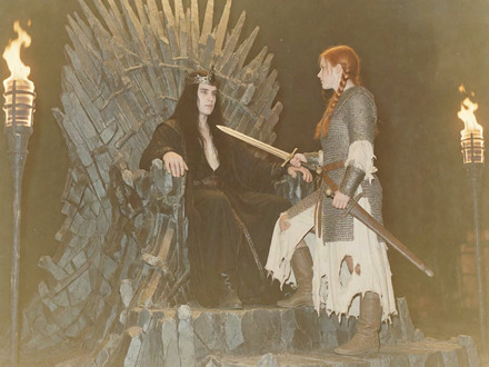 The Shieldmaiden and the Dark Lord — Polaroid — Krea 2 Turbo