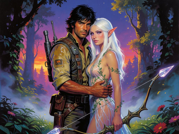 Krea 2 Turbo — Fantasy Romance in the Whispering Grove — Retro Sci-Fi