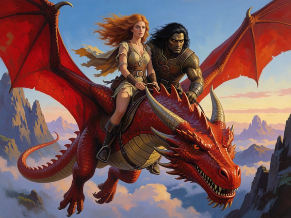Krea 2 Turbo — Dragonrider at Dawn — Retro Sci-Fi