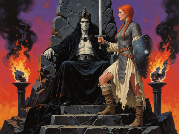 Krea 2 Turbo — The Shieldmaiden and the Dark Lord — Retro Sci-Fi