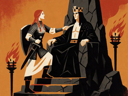 The Shieldmaiden and the Dark Lord — Vintage Poster — Krea 2 Turbo