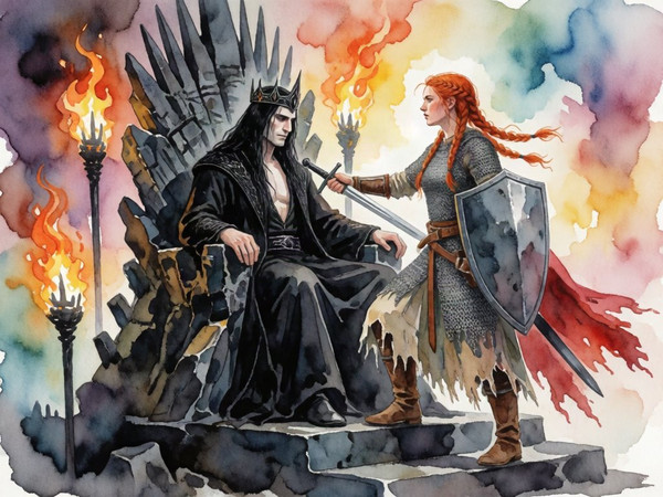Krea 2 Turbo — The Shieldmaiden and the Dark Lord — Watercolor