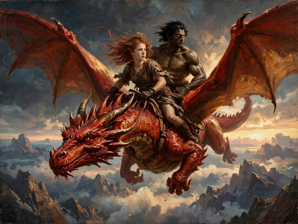 Muse — Dragonrider at Dawn — Oil Painting