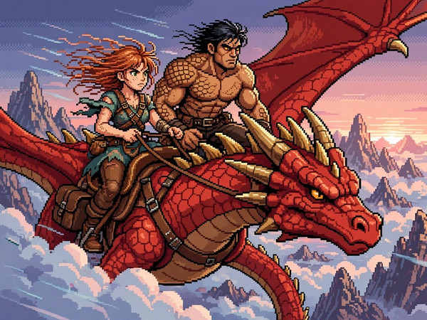 Muse — Dragonrider at Dawn — Pixel Art