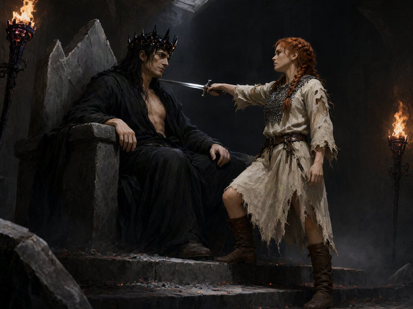 Qwen Image 2.1 — The Shieldmaiden and the Dark Lord — Digital Art