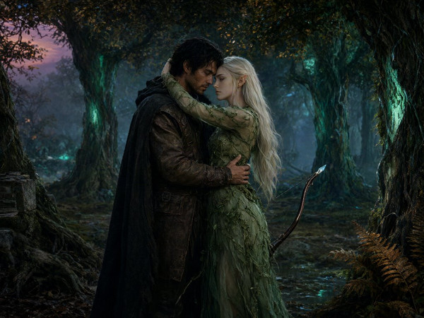 Qwen Image 2.1 — Fantasy Romance in the Whispering Grove — Dark Fantasy