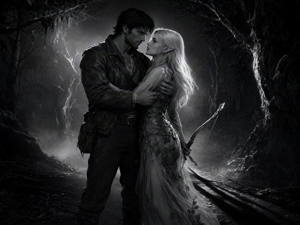 Qwen Image 2.1 — Fantasy Romance in the Whispering Grove — Film Noir