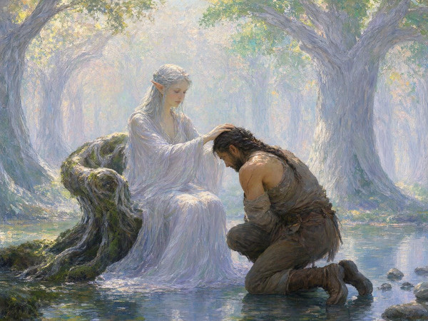 Qwen Image 2.1 — The Elven Queen's Champion — Impressionism