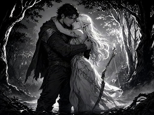 Qwen Image 2.1 — Fantasy Romance in the Whispering Grove — Noir Comic