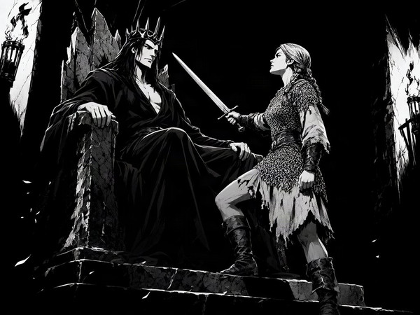 Qwen Image 2.1 — The Shieldmaiden and the Dark Lord — Noir Comic