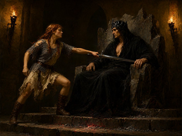 Qwen Image 2.1 — The Shieldmaiden and the Dark Lord — Oil Painting