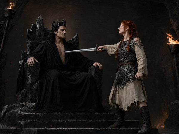 Qwen Image 2.1 — The Shieldmaiden and the Dark Lord — Photorealistic