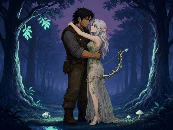 Qwen Image 2.1 — Fantasy Romance in the Whispering Grove — Pixel Art