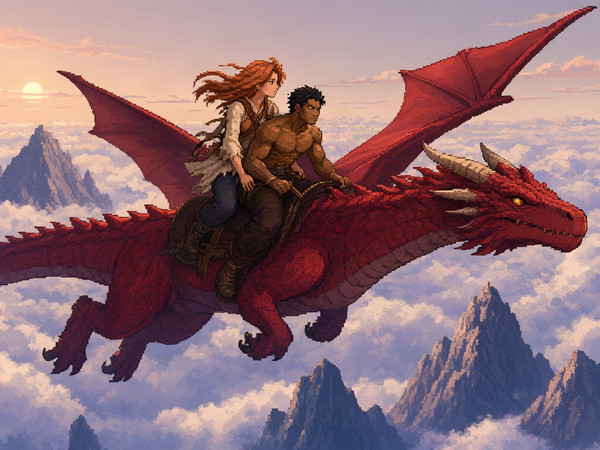 Qwen Image 2.1 — Dragonrider at Dawn — Pixel Art