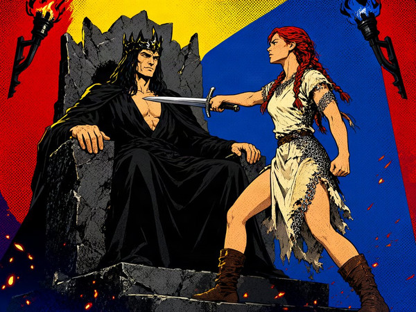 Qwen Image 2.1 — The Shieldmaiden and the Dark Lord — Pop Art