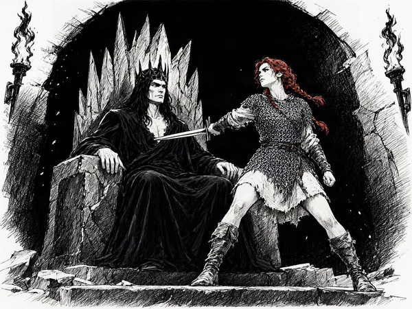 Qwen Image 2.1 — The Shieldmaiden and the Dark Lord — Pulp Ink