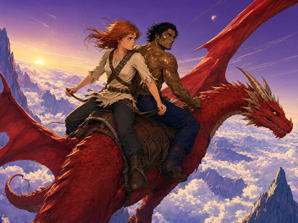 Qwen Image 2.1 — Dragonrider at Dawn — Retro Sci-Fi
