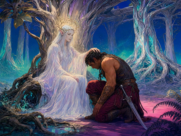 Qwen Image 2.1 — The Elven Queen's Champion — Retro Sci-Fi