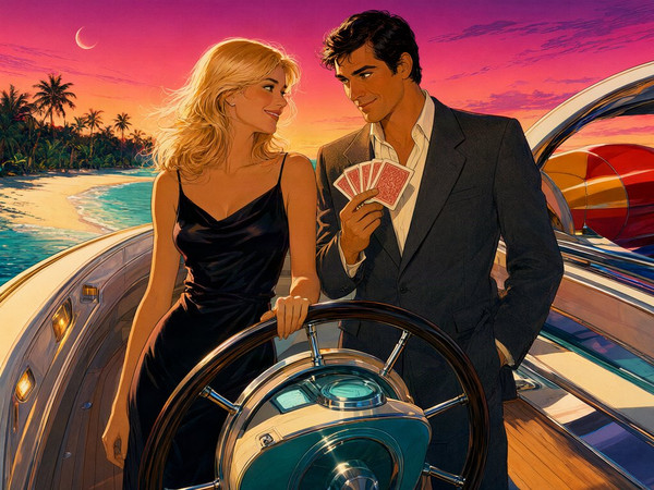 Qwen Image 2.1 — Luxury Yacht Romance — Retro Sci-Fi