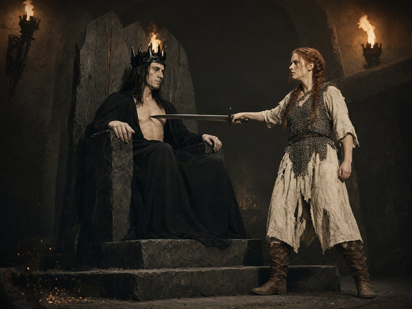 Qwen Image 2.1 — The Shieldmaiden and the Dark Lord — Retro