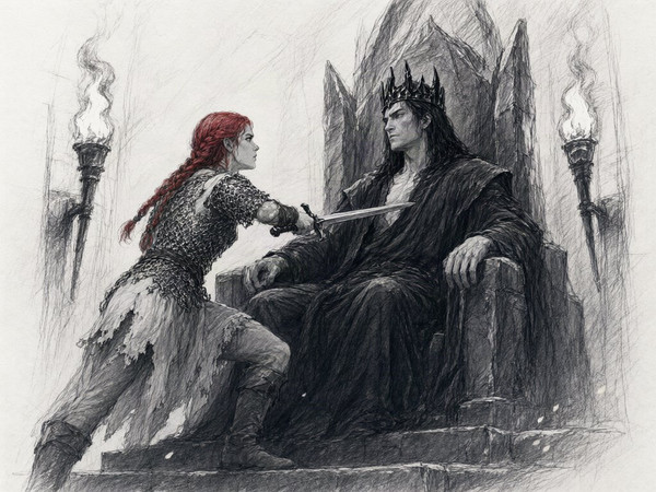 Qwen Image 2.1 — The Shieldmaiden and the Dark Lord — Sketch