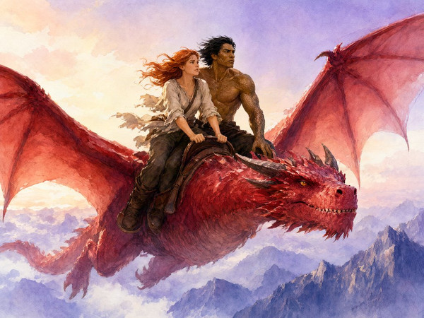 Qwen Image 2.1 — Dragonrider at Dawn — Watercolor