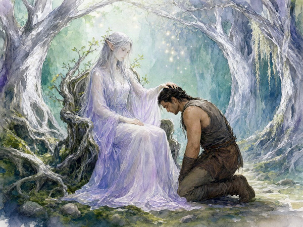 Qwen Image 2.1 — The Elven Queen's Champion — Watercolor