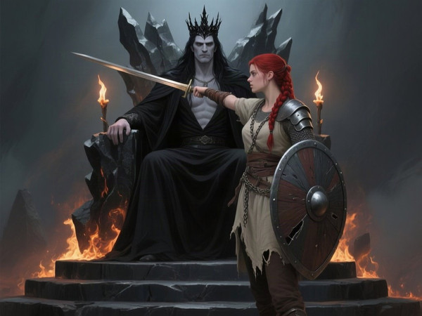 Qwen Image — The Shieldmaiden and the Dark Lord — Digital Art