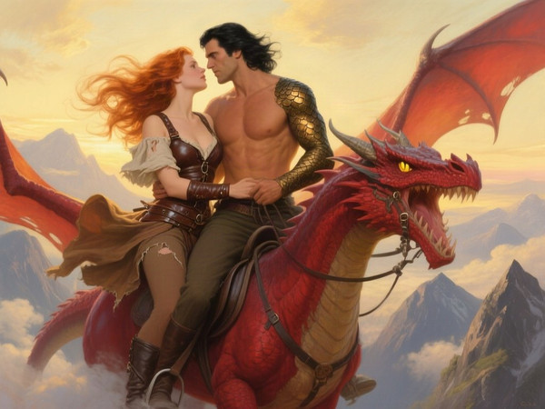 Qwen Image — Dragonrider at Dawn — Classic Romance