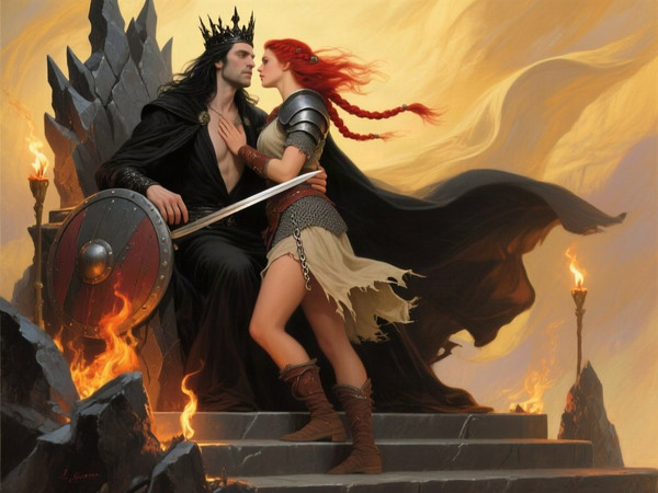 Qwen Image — The Shieldmaiden and the Dark Lord — Classic Romance